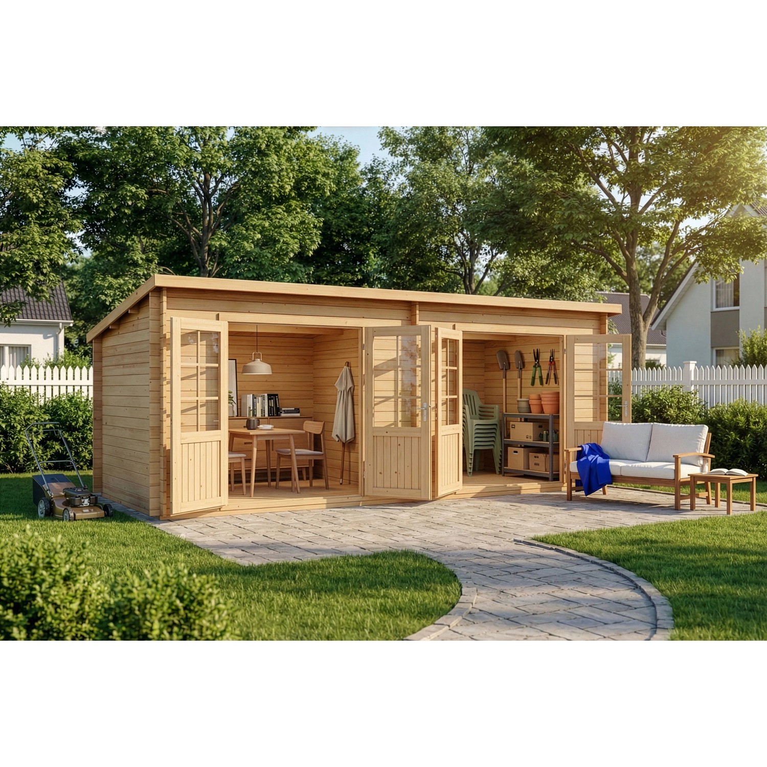 Alpholz Gartenhaus Maria Twin Pultdach Unbehandelt 578 cm x 222 cm