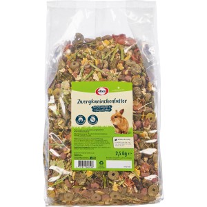 Elles Zwergkaninchenfutter 2,5kg im transparenten Beutel. Ergänzungsfutter mit Gemüse und Getreide.