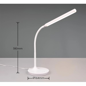 Weiße Reality LED-Tischleuchte Toro, 38 cm hoch, flexible Schreibtischlampe mit Touchdimmer.