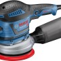 Bosch Professional GEX 40-150 Exzenterschleifer mit Staubbox und rotem Schleifteller.