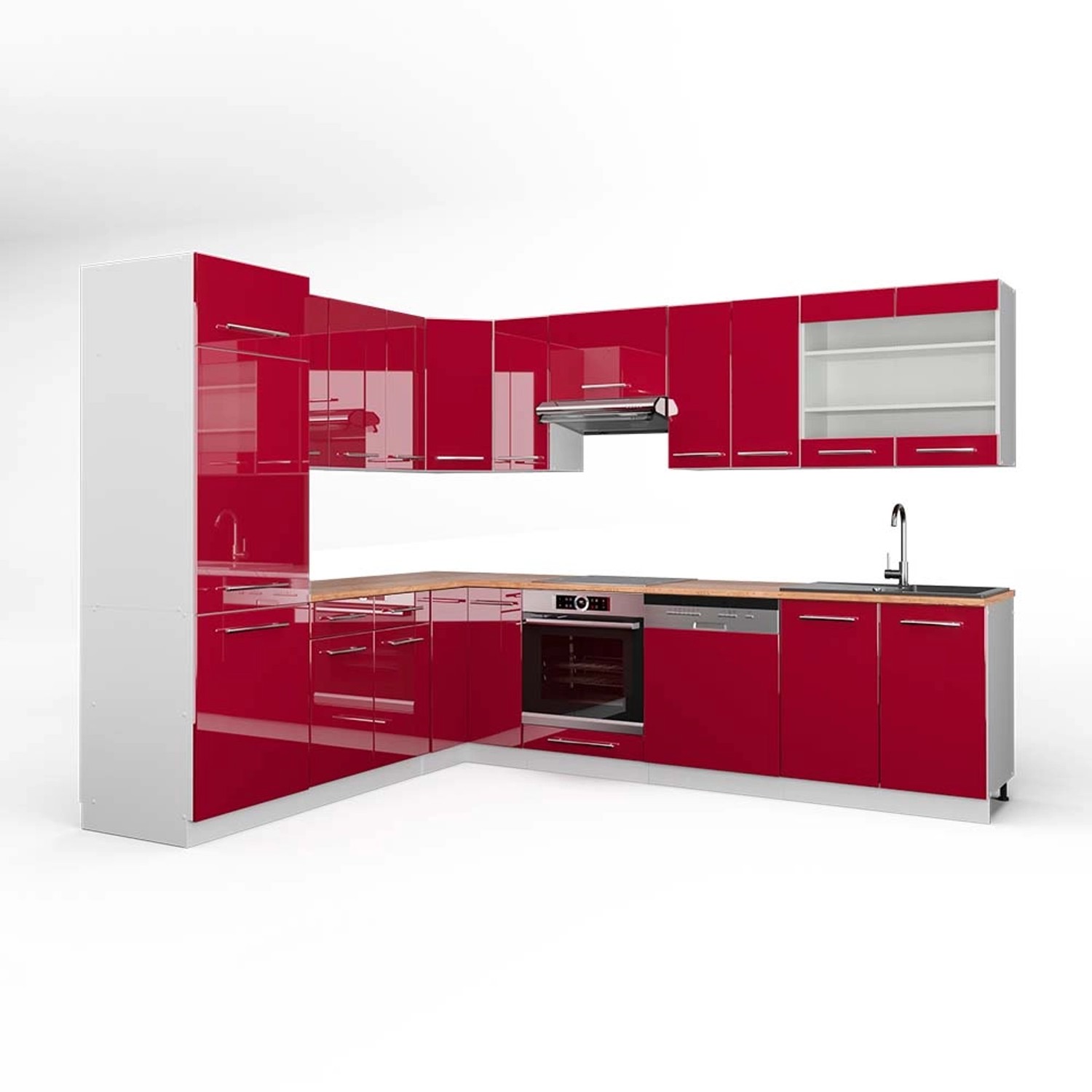 Vicco Fame-Line Eckküche Bordeaux Hochglanz/Weiß 227 x 287 cm AP Eiche günstig online kaufen