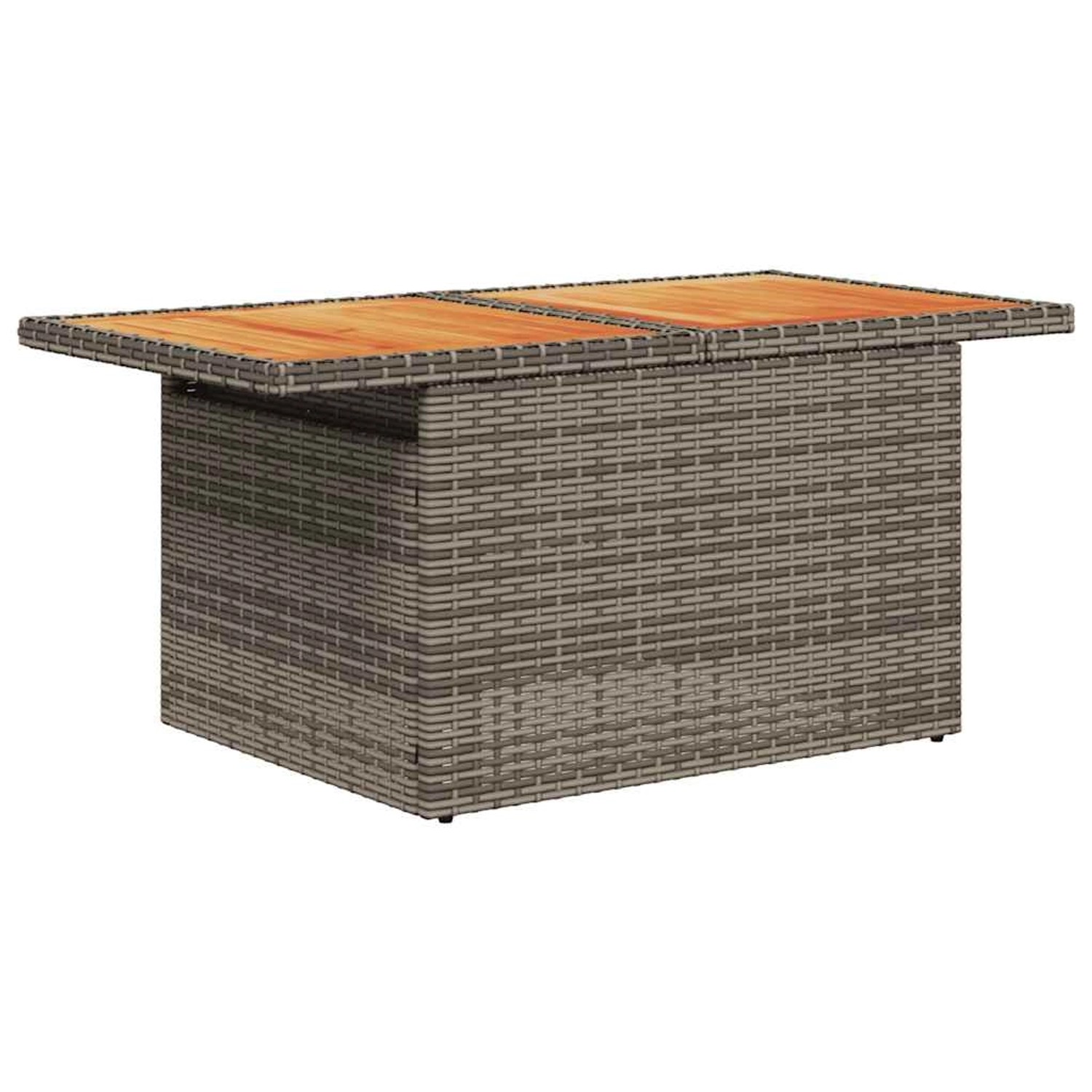 Grauer vidaXL Gartentisch aus Polyrattan mit Akazienholzplatte, Teil der 9-tlg. Sofagarnitur.