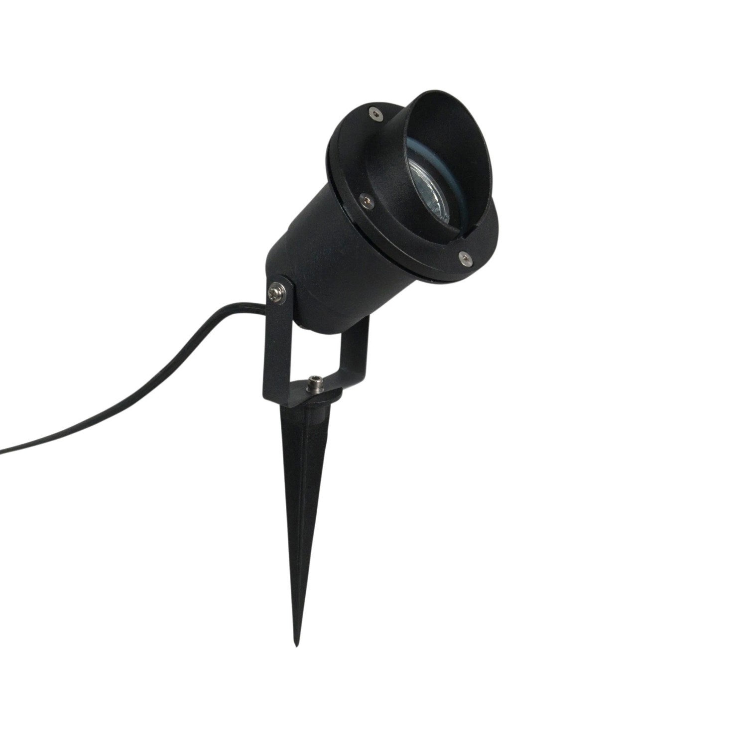 Schwarzer QAZQA Gartenstrahler Done mit Kabel und Stecker, geeignet für GU10 Leuchtmittel.