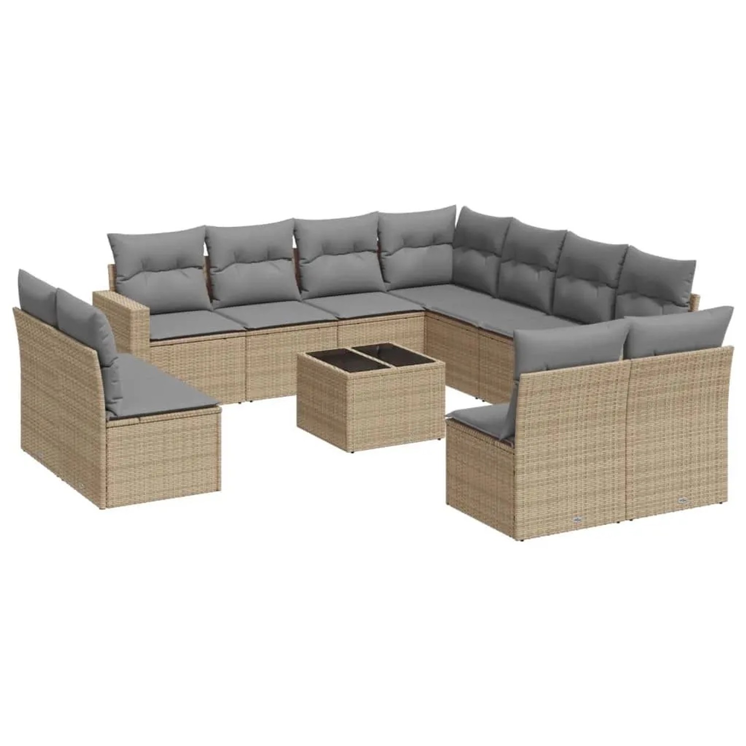 vidaXL 12-Tlg Garten-Sofagarnitur mit Kissen Beige Poly Rattan 3251476