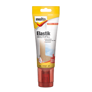 Molto Elastik Moltofill Innen-Fertigspachtel 330g in weißer Tube mit gelbem Deckel. Für elastische Fugen und Risse an Wänden/Decken.
