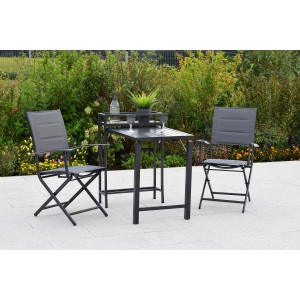 Merxx Florenz 3-tlg. Gartenmöbel-Set mit Klappsesseln und Balkonklapptisch in Graphit und Grau.