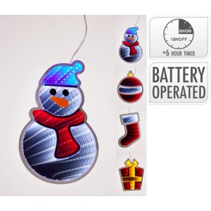 Infinity-LED Spiegel: Schneemann, Strumpf, Geschenk, Weihnachtsball. Mehrfarbige Weihnachtsdeko mit Timer, batteriebetrieben.