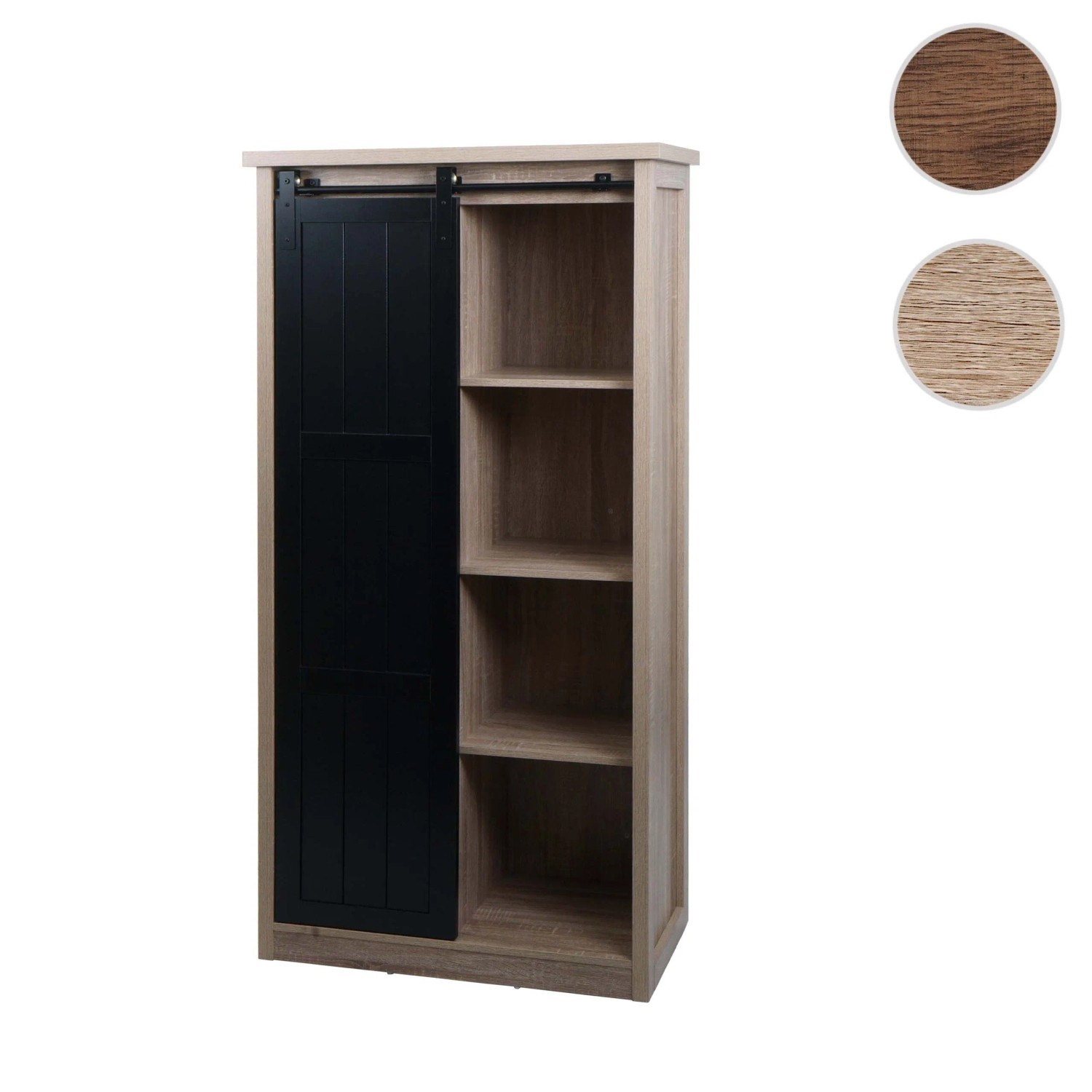 MCW Schrank K75 naturfarben mit Schiebetür und Regalfächern. Kommode für Wohnzimmer und mehr.