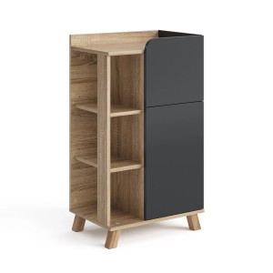Vicco Unterschrank Karen, Anthrazit/Sonoma, 50x90 cm, mit Tür, Schublade und offenen Regalen.