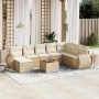 Beige 9-tlg. vidaXL Garten-Sofagarnitur aus Rattan mit Kissen. Modulare Gartenmöbel für Terrasse und Garten.