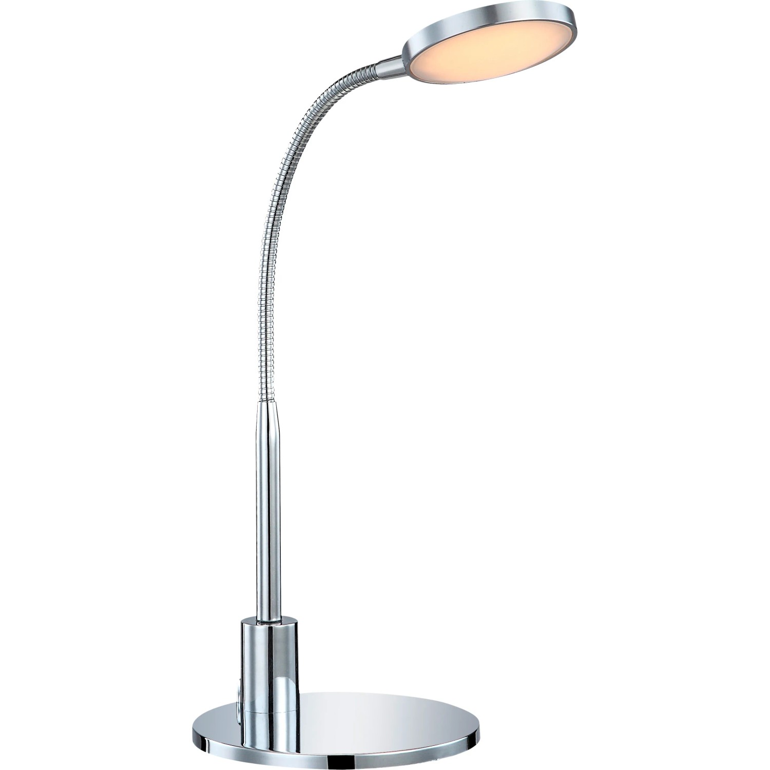 Moderne LED-Tischleuchte Pegasi von Globo, Chrom, flexibler Arm, ideal als Schreibtischlampe.