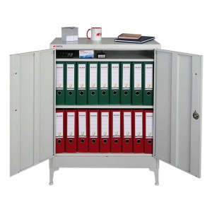 PROREGAL MegaDeal 2x Flügeltürenschrank ELEPHANT Mit Beinen & 2 Türen Abschließbar HxBxT 90x80x40cm 2 Ebenen Stahl Pulverbeschichtet Lichtgrau