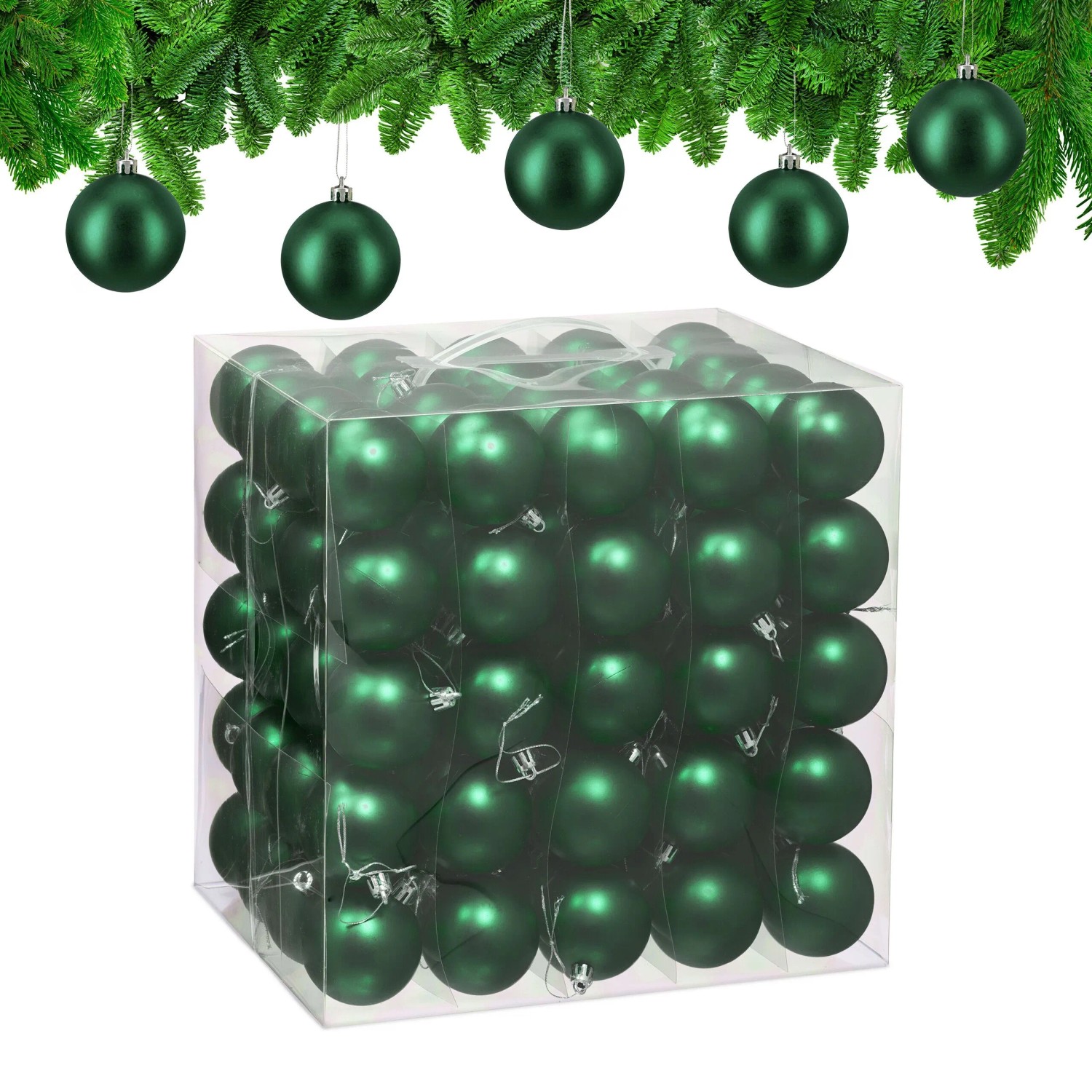 Relaxdays Weihnachtskugeln 100er Set Polystyrol Dunkelgrün Matt 7 cm x 6 cm 7 g