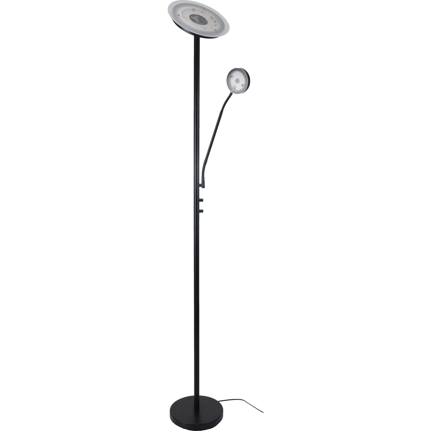 Schwarze, matte LED-Stehlampe Ernst mit zwei Leuchten, 180 cm hoch, für modernes Design.