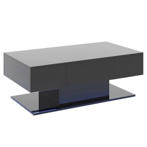 Schwarzer Costway Couchtisch mit LED-Beleuchtung und Schubladen im Hochglanz-Design.