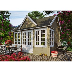 Imprägniertes Fjordholz Gartenhaus Modell Teehaus Windsor 44 Kiefer im Garten.