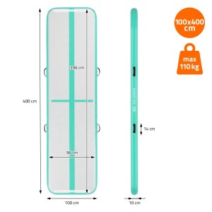 ECD Germany Aufblasbare Gymnastikmatte Airtrack 400x100x10cm Mint-Grün