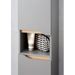 Pelipal Bad-Hängeschrank Quickset 357, 30 cm breit, grau, mit zwei Einlegeböden und Badutensilien.