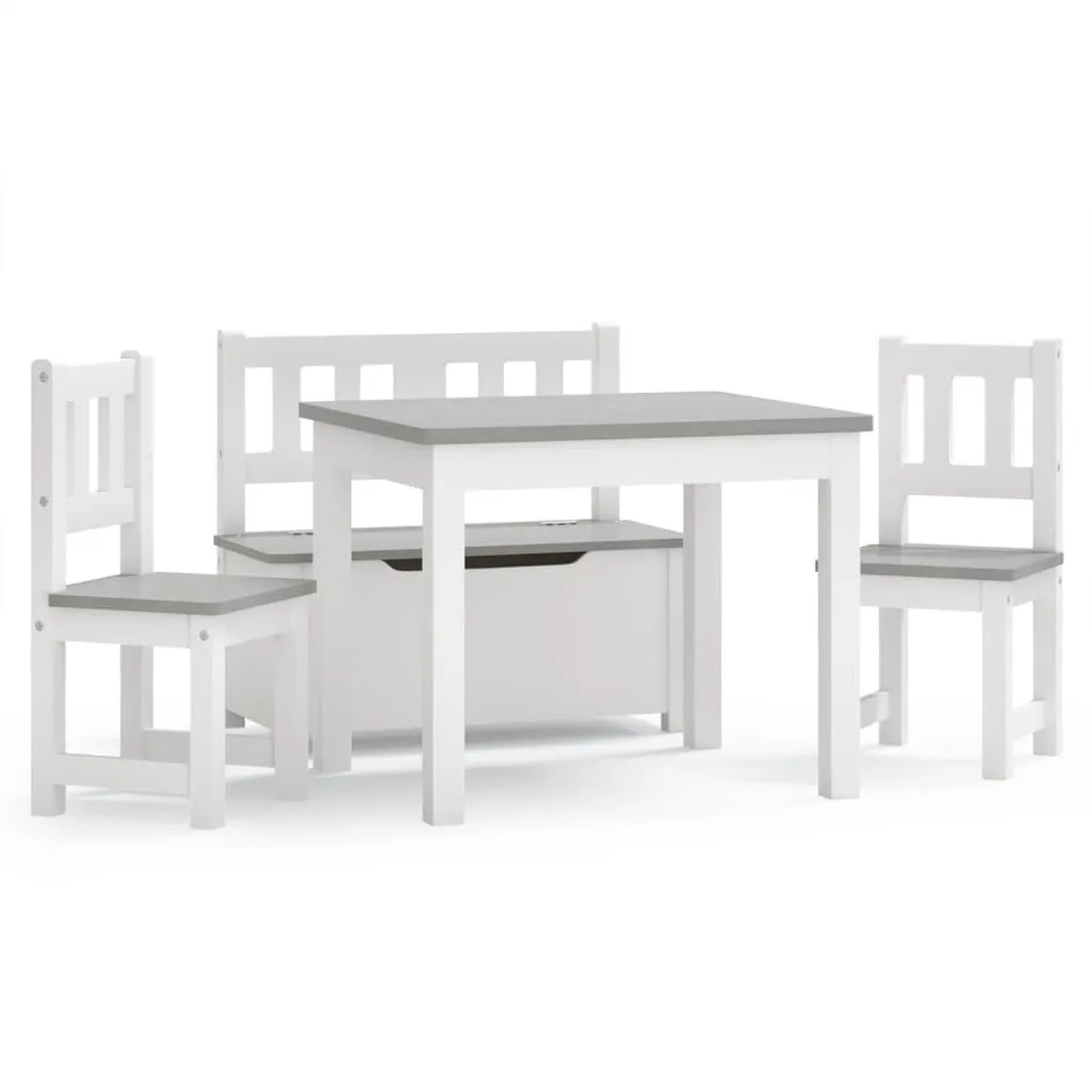 vidaXL 4 Tlg Kinder-Sitzgruppe Weiß und Grau MDF 10411