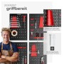 Tectake Werkzeuglochwand, 4-teilig, schwarz-rot, mit Haken und Halterungen für Werkstatt und Garage.