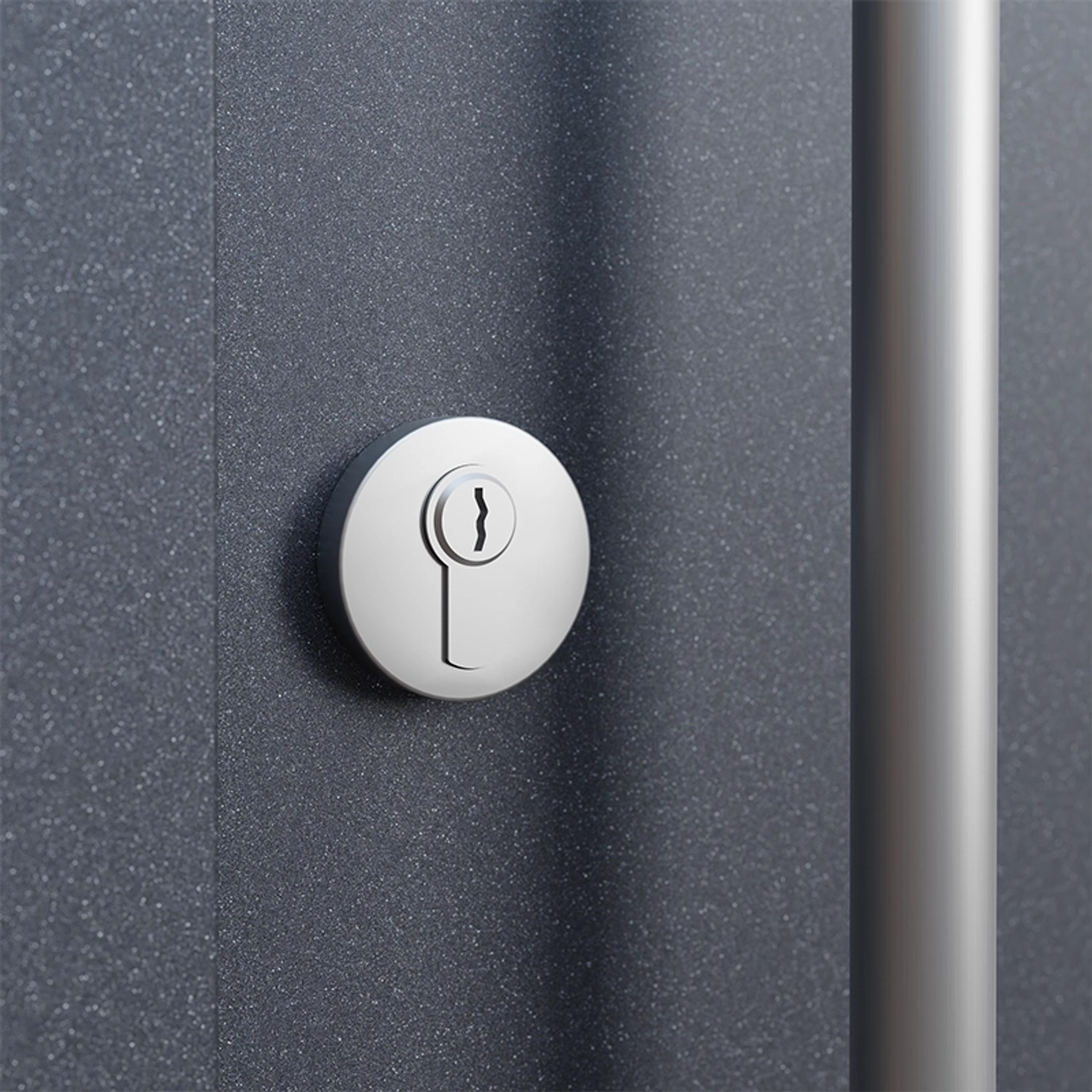 Detailaufnahme: Haustür AS68 Winchester mit Edelstahl-Griff und Profilzylinder.