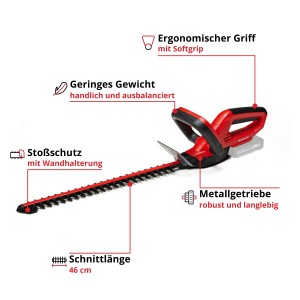 Einhell Akku-Heckenschere GC-CH 1846 Li Solo, rot/schwarz. Kompakte Heckenschere für den Gartenschnitt.