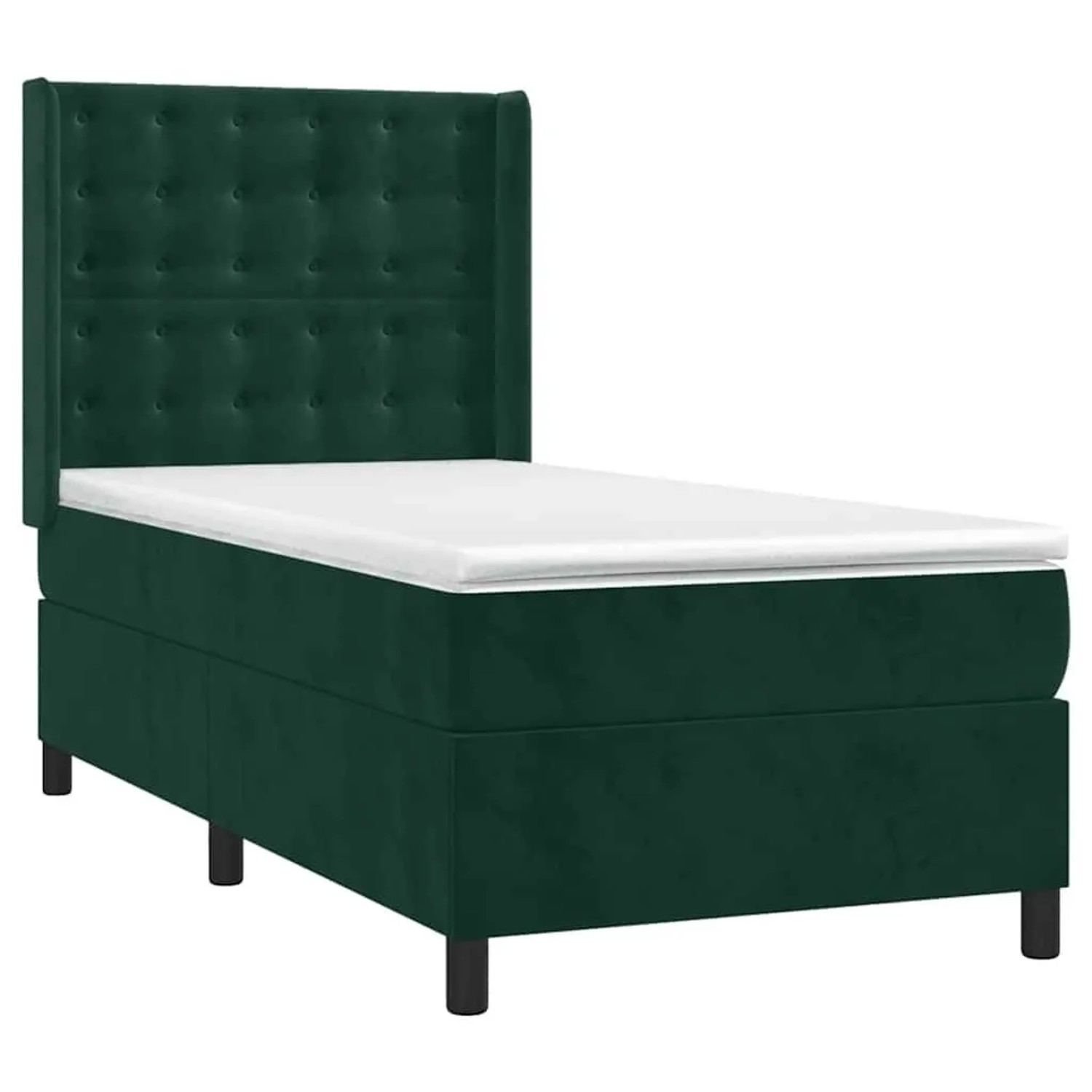 vidaXL Boxspringbett mit Matratze & LED Dunkelgrün 90x190 cm Samt 3139778