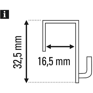 Maße des transparenten Gardinia Dekohakens für Stil- & Seilspanngarnituren: 32,5 x 16,5 mm.