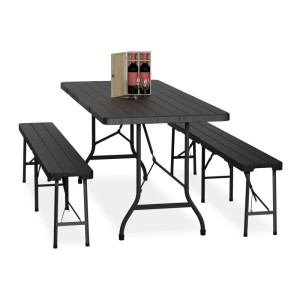 Relaxdays Bierzeltgarnitur PE-Kunststoff Stahl Schwarz Klappbar 180 cm x 74 cm x 73 cm