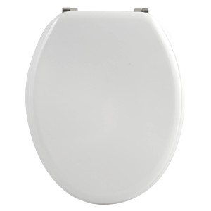 Weißer MSV WC-Sitz Cleo aus MDF mit Edelstahl-Scharnieren, 45x37 cm.
