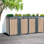 Westmann Mülltonnenbox Planta für 4 Tonnen, anthrazit mit Holzoptik und Pflanzdach.