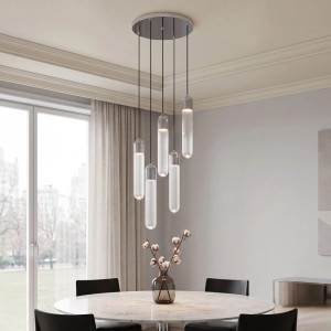 QAZQA Designer Pendelleuchte Chrom mit Geripptem Glas 5 Flammig Walcott