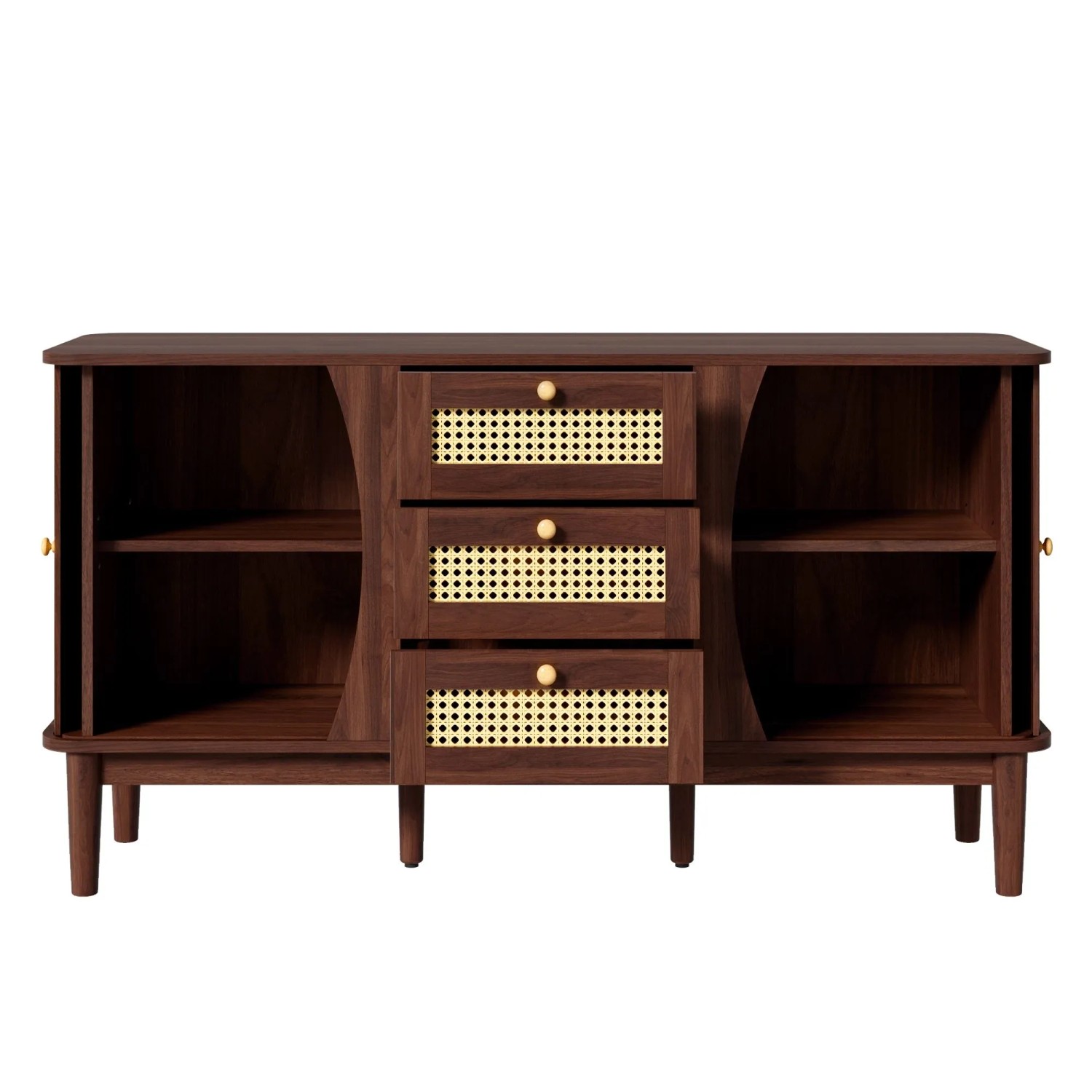 ModernLuxe Sideboard Rattan mit 2 Schiebetüren 3 Schubladen Spanplatte Holzfarben