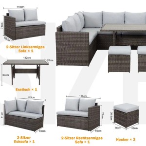 MeXo XXL Gartenlounge Set aus Polyrattan mit Esstisch für 8 Personen Grau
