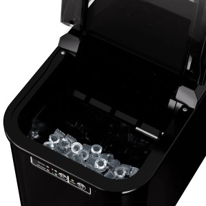 TroniTechnik Eiswürfelmaschine, schwarzer Eiswürfelbereiter aus Kunststoff mit Eiswürfeln.