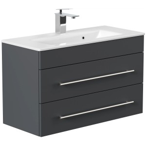 Posseik Badmöbel-Set Portus 800 SlimLine in Grafit mit Waschbecken und zwei Schubladen.