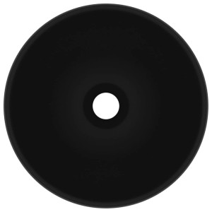 Rundes, matt-schwarzes Aufsatzwaschbecken aus Keramik (32,5x14 cm).