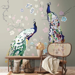 Livingwalls Vliestapete House Of Turnowsky mit Pfauen und Blüten als Dekorative Tapete.