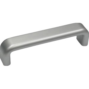 Alufarbener Möbelgriff aus Kunststoff, Lochabstand 96 mm.