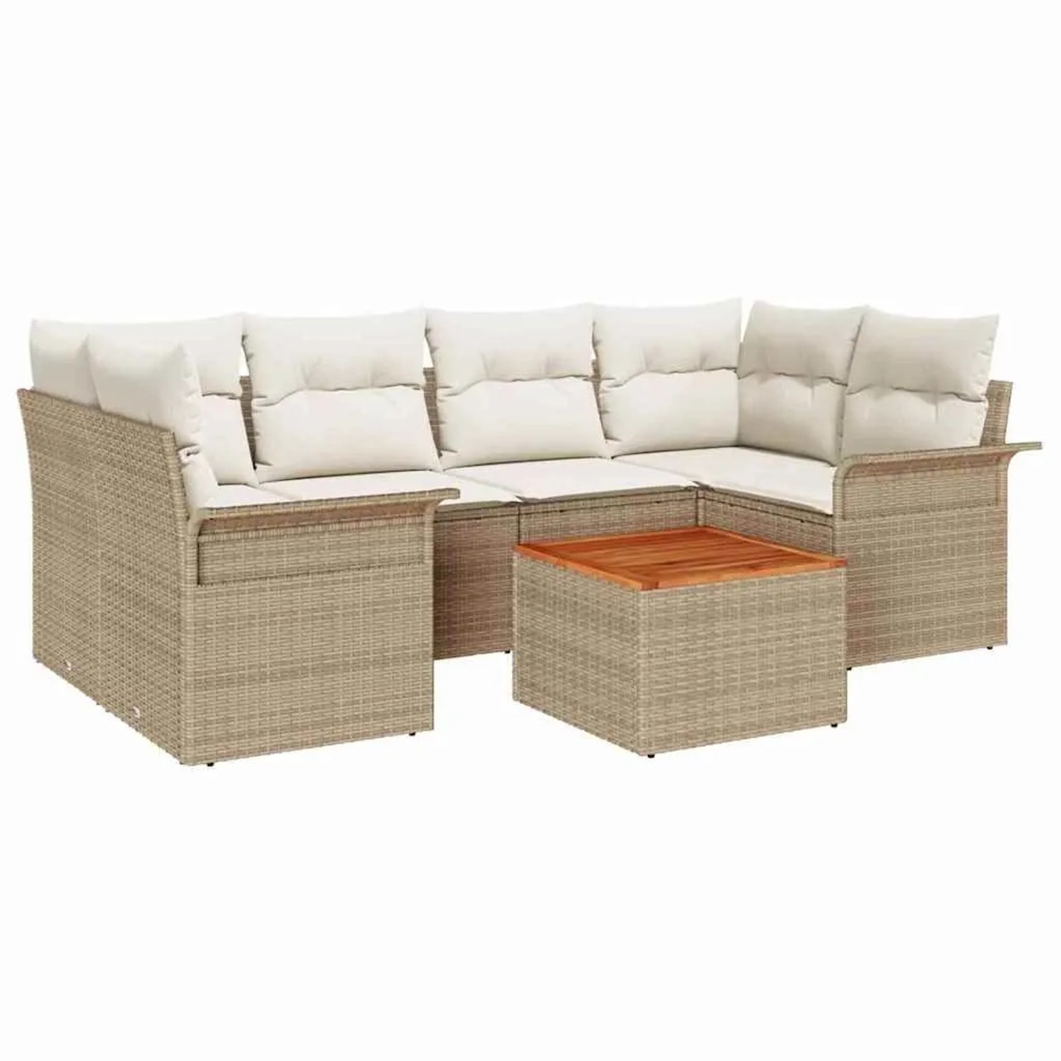vidaXL Gartensofa-Set mit Speicher 7 Stk Beige und Creme Poly-Rattan 3355950
