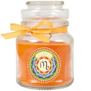 HS Candle Duftkerze Sternzeichen Skorpion Honigmelone im Glas mit Schleife.