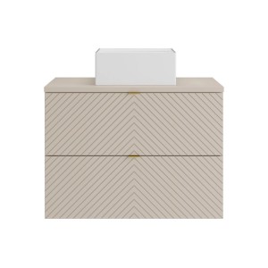 Beiger Vente-unique Dorioni Einzelwaschtisch 80 cm mit Chevron-Muster, hängendem Badschrank und weißem Aufsatzwaschbecken.