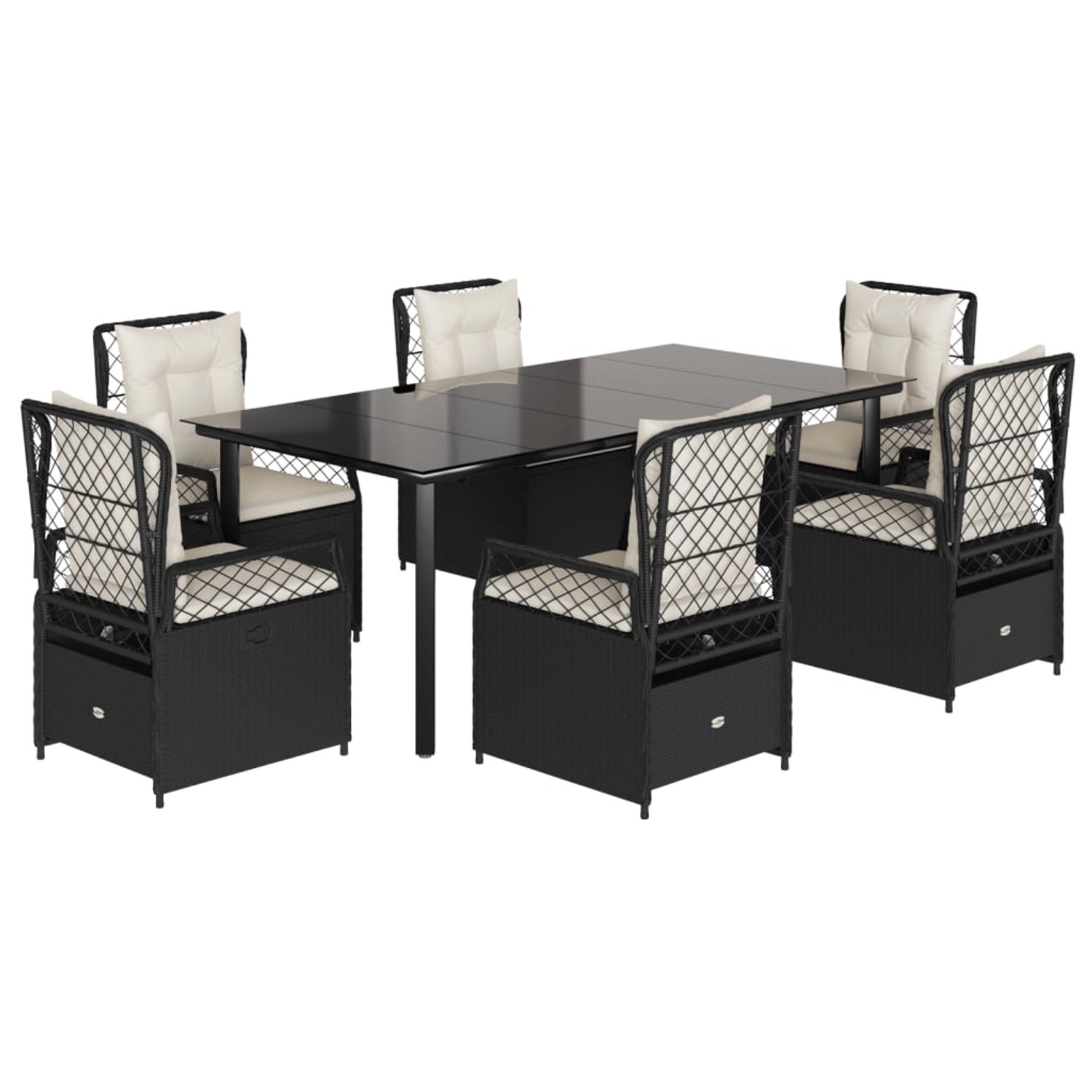 vidaXL 7-Tlg Garten-Essgruppe mit Kissen Schwarz Poly Rattan 3262969 günstig online kaufen