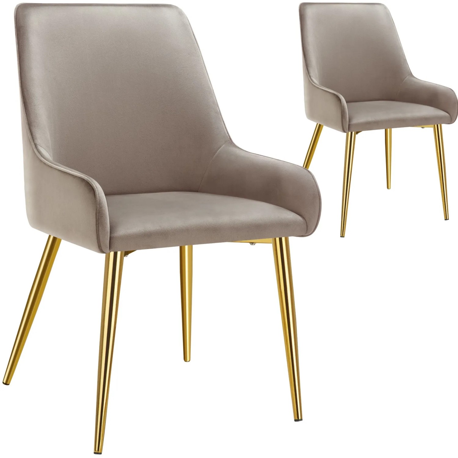 Tectake Polsterstuhl  Avane In Samtoptik  Gepolstert Ergonomische Form Mit Hoher Rückenlehne  2Er Set 61 x 52 x 89 cm Taupe