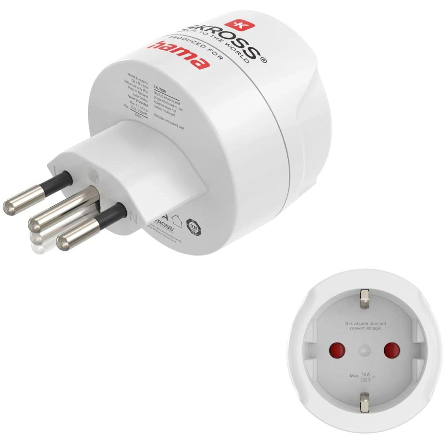 Hama Reiseadapter Typ J/L/N für die Schweiz, Italien und Brasilien 3-polig Weiß