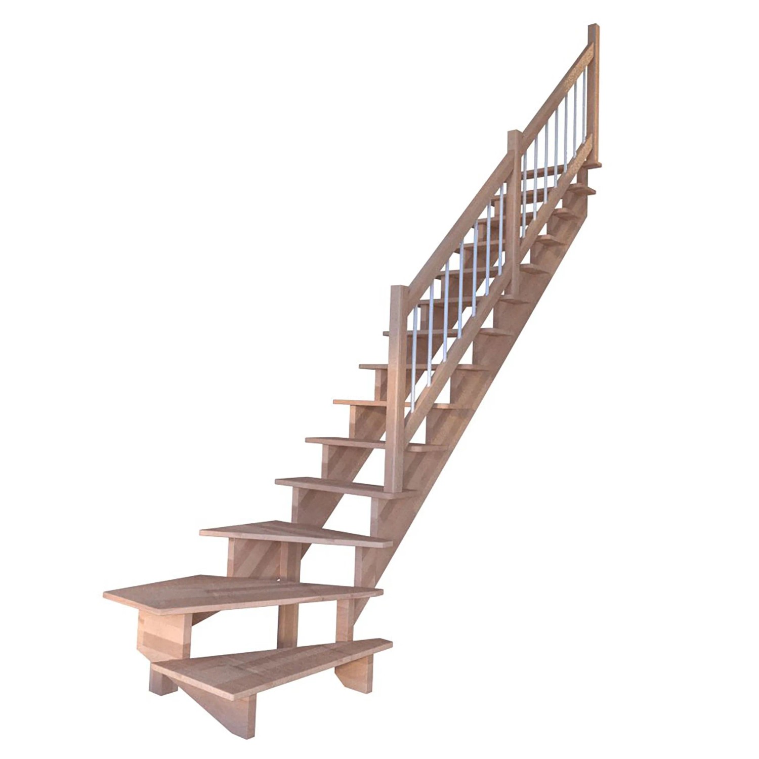 Treppe Lindos Buche Gew. R 80 cm Holz-Edelstahl-Geländer Weiß FSC® günstig online kaufen