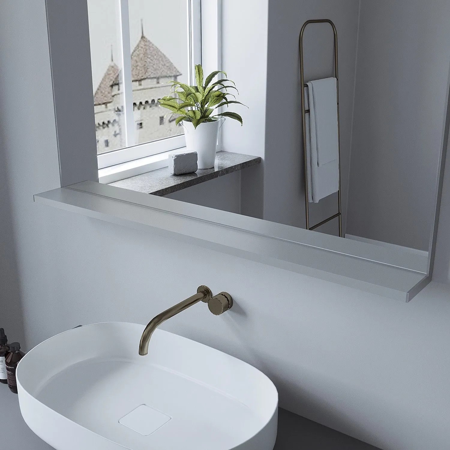 Aquabatos Badspiegel 100x60cm mit Ablage, silber matt, rechteckig. Wandspiegel für Badezimmer.