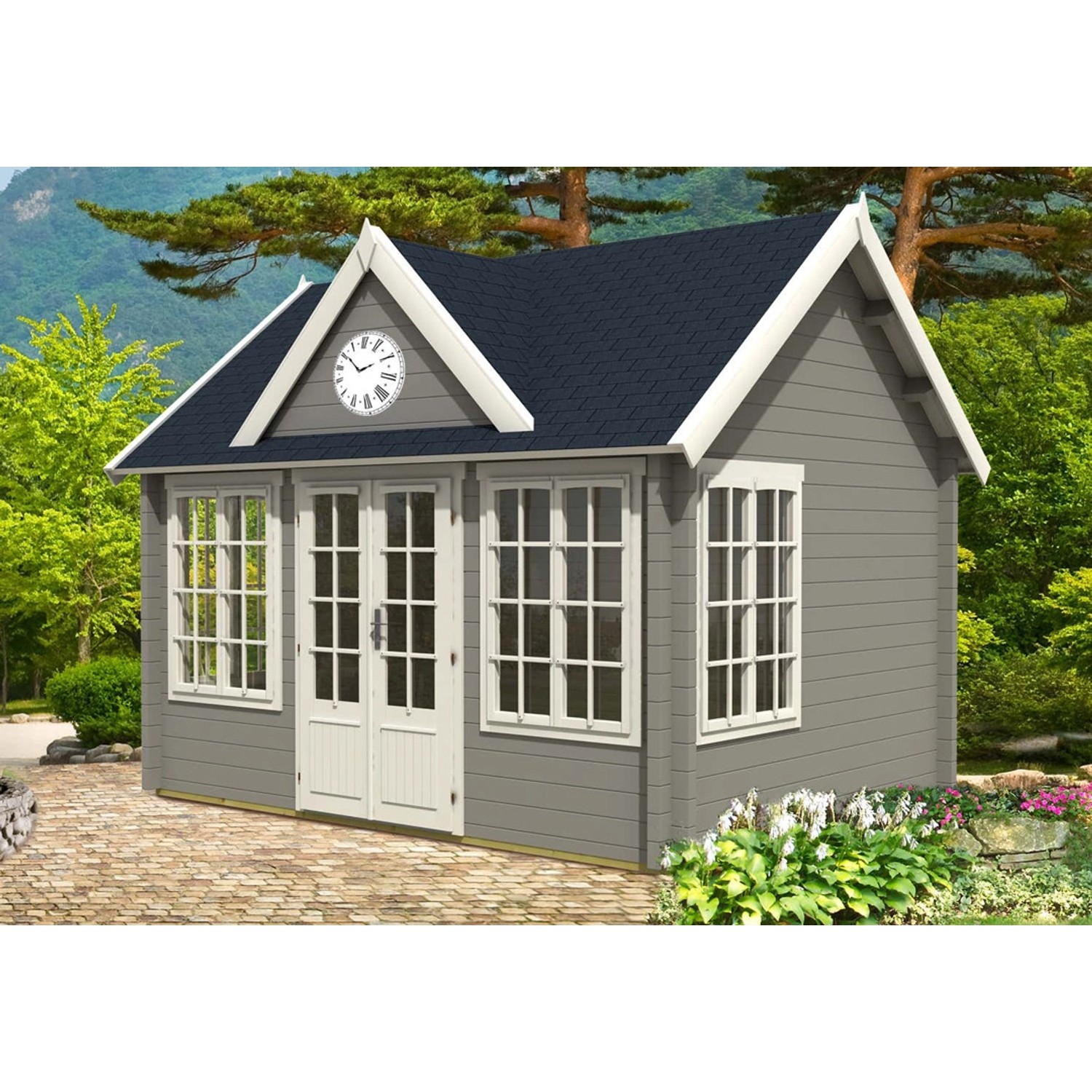 Alpholz Gartenhaus/Gerätehaus Clockhouse-70 Satteldach 454 cm x 340 cm Braun