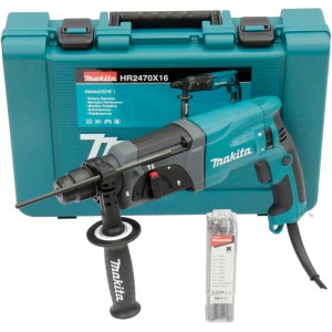 Makita Bohrhammer HR2470X16 im Set mit Koffer und Bohrern.