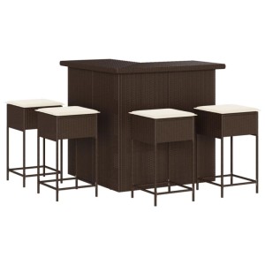 vidaXL 5-Tlg Gartenbar-Set mit Kissen Braun Poly Rattan 3261501